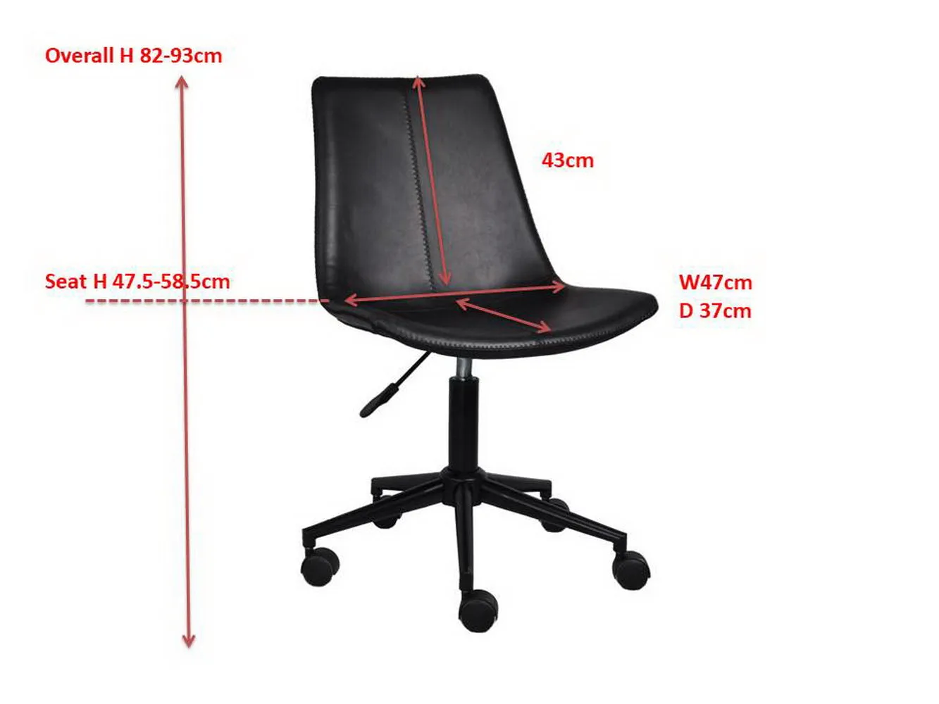 Lombardi Padded Office Chair,Black Faux Leather Seat And Black Base