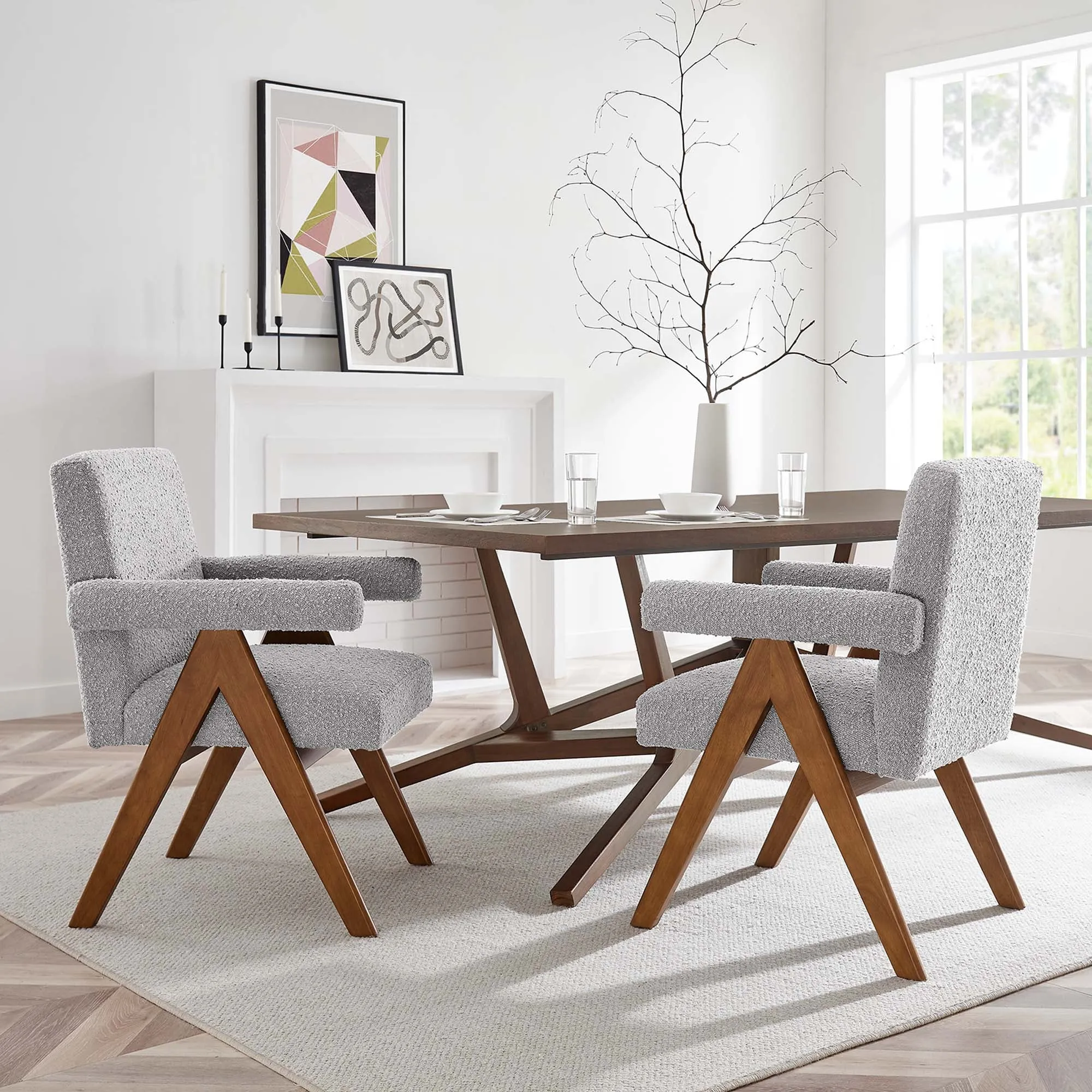 Lyra Boucle Fabric Dining Room Chair - Set of 2 by Modway