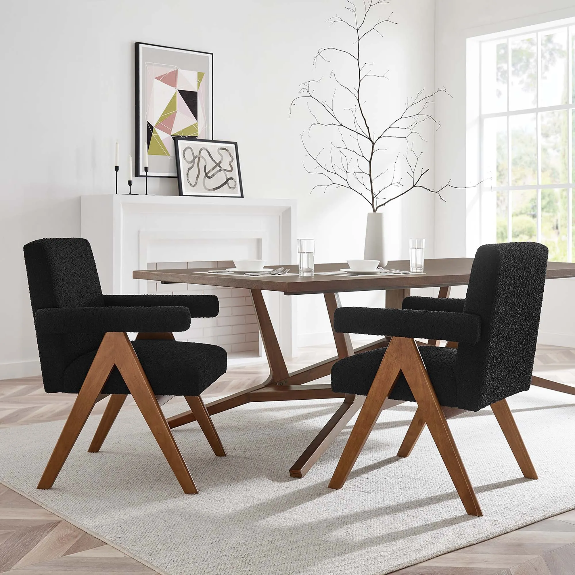 Lyra Boucle Fabric Dining Room Chair - Set of 2 by Modway