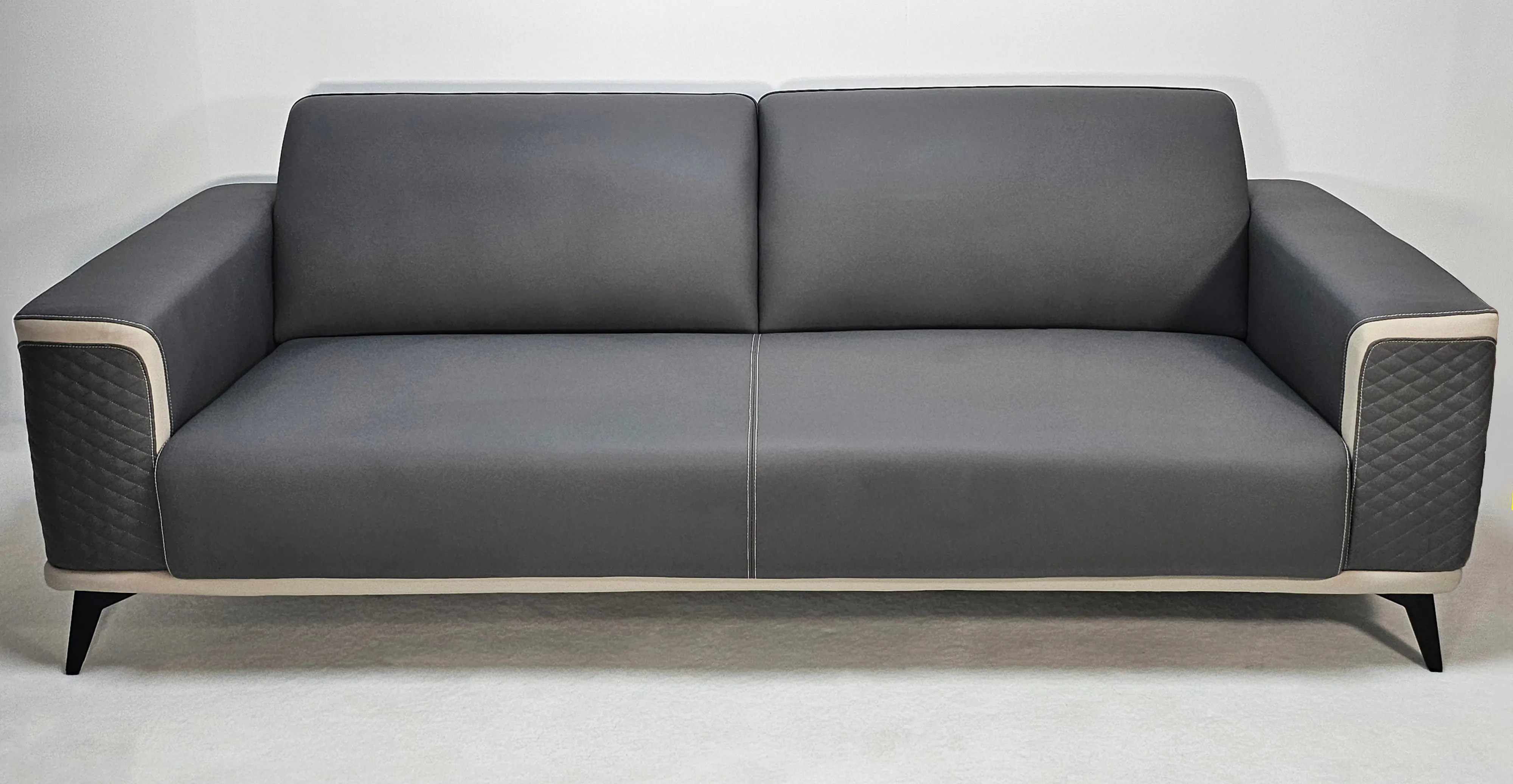 Modern Grey Leather with Cream Leather Trim Sofa - One and Triple Seat Available - JF119