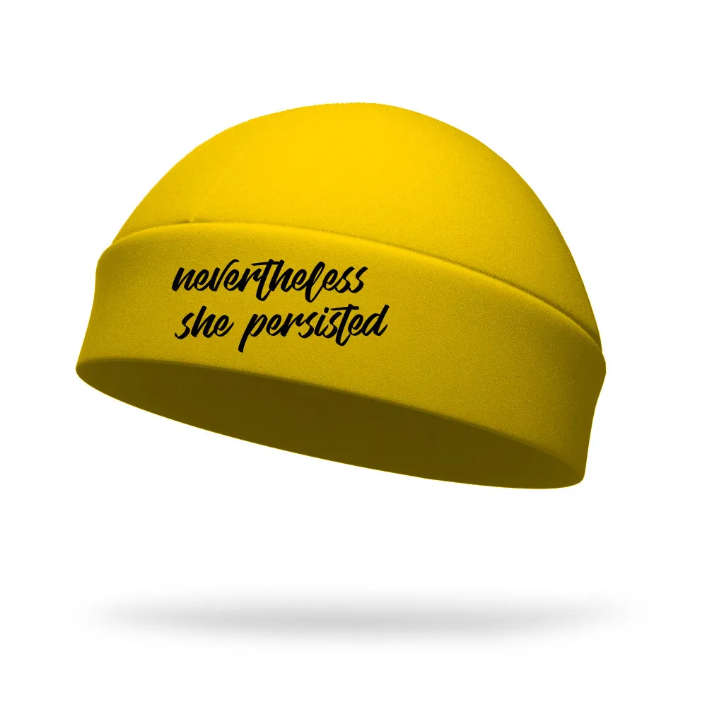 Never the Less She Persisted Wicking Ponytail Hat - Black Logo