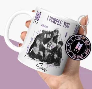 NH10 DESIGNS BTS Printed Mug with Keychain for Girls Boys Birthday Gift for Friends BTS Music Band V Suga J-Hope Jungkook Jin Jimin Rm, BTS Mug (Coffee Mug-350ml) -B61WMK 3 (Ceramic)