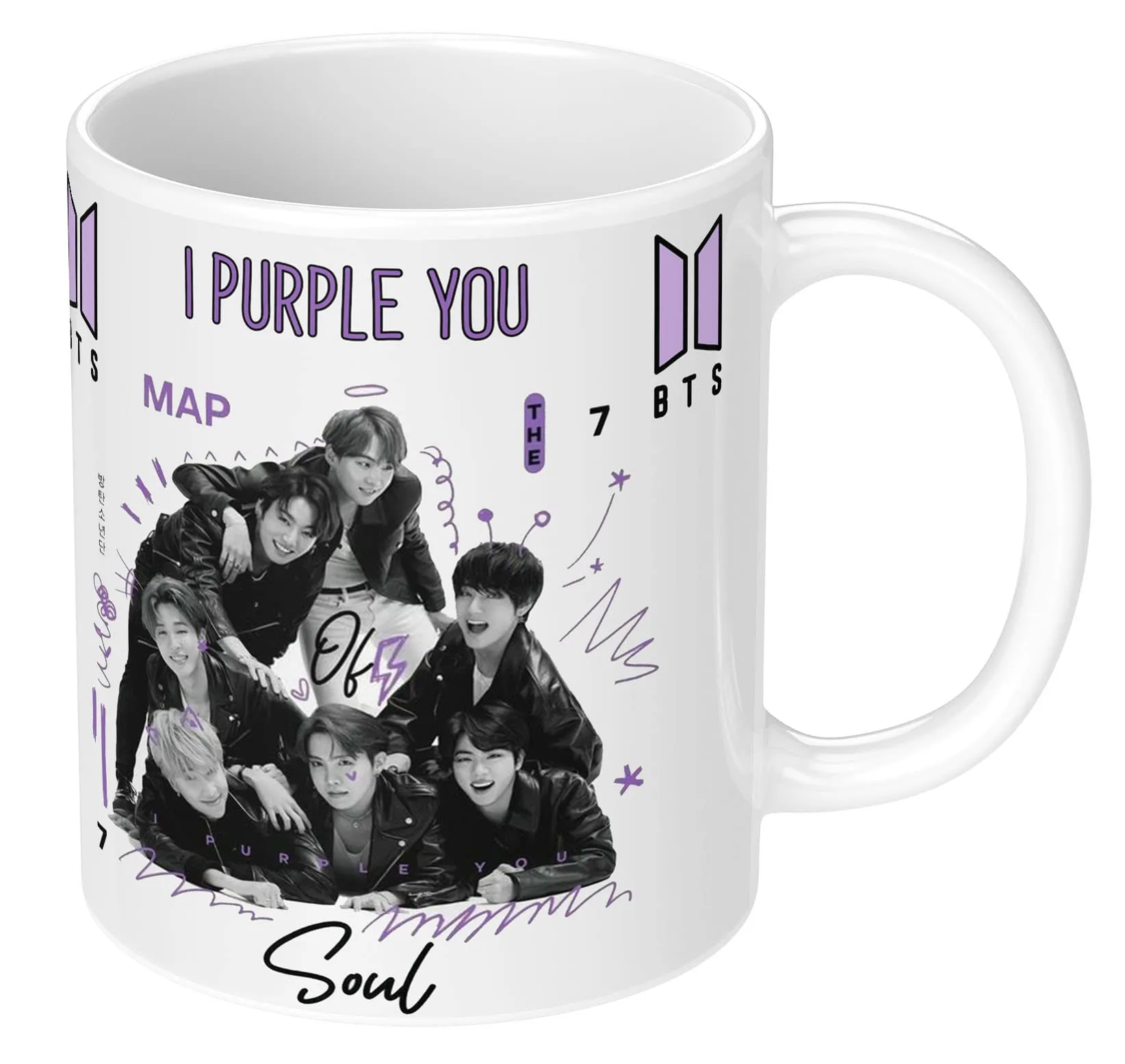 NH10 DESIGNS BTS Printed Mug with Keychain for Girls Boys Birthday Gift for Friends BTS Music Band V Suga J-Hope Jungkook Jin Jimin Rm, BTS Mug (Coffee Mug-350ml) -B61WMK 3 (Ceramic)