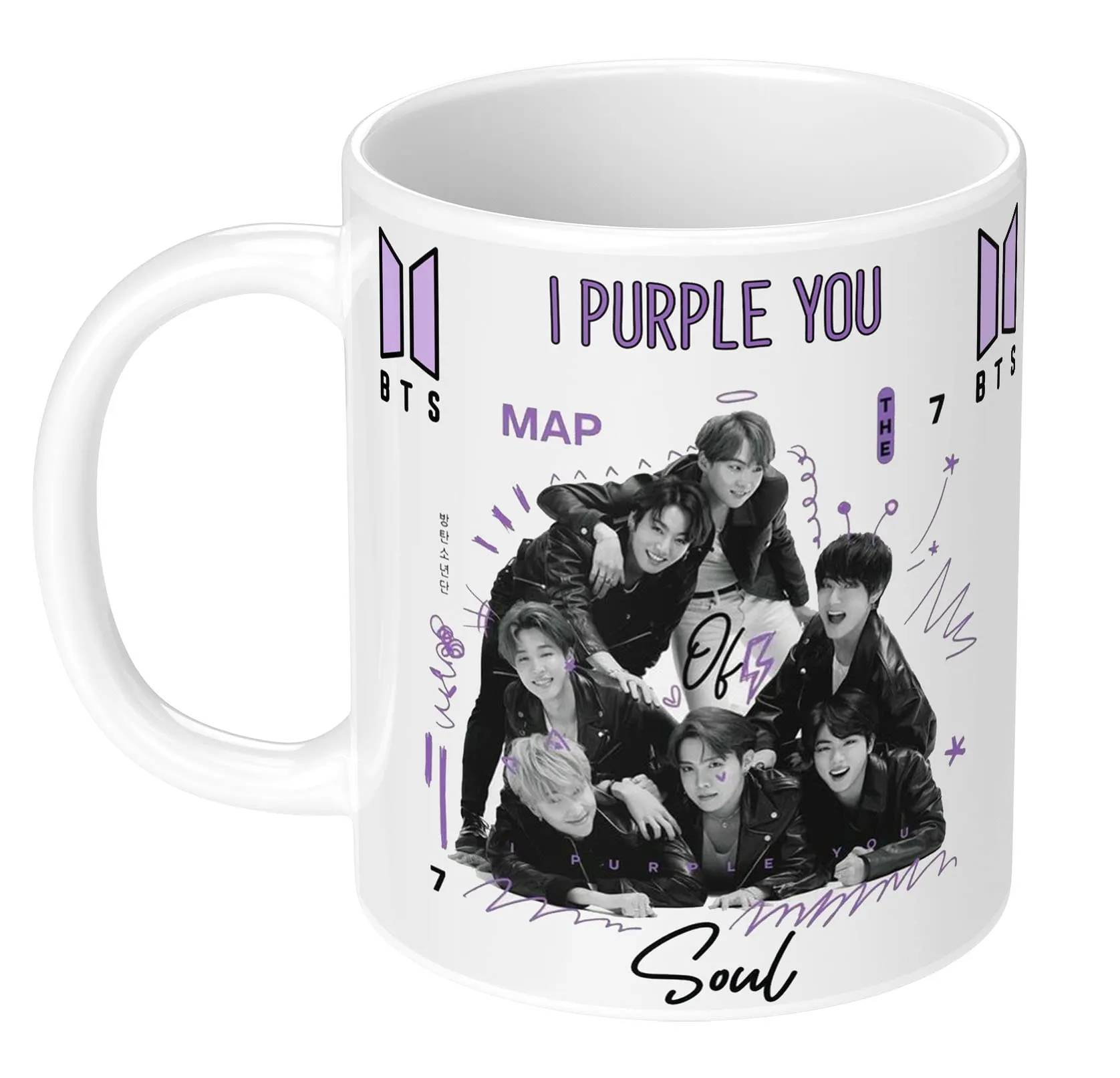 NH10 DESIGNS BTS Printed Mug with Keychain for Girls Boys Birthday Gift for Friends BTS Music Band V Suga J-Hope Jungkook Jin Jimin Rm, BTS Mug (Coffee Mug-350ml) -B61WMK 3 (Ceramic)