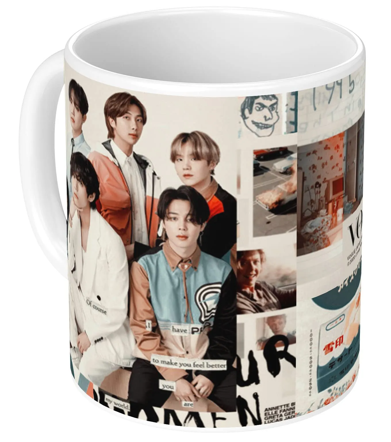 NH10 DESIGNS BTS Printed Mug with Keychain for Girls Boys Birthday Gift for Friends BTS Music Band V Suga J-Hope Jungkook Jin Jimin Rm, BTS Mug (Coffee Mug-350ml) -B61WMK 52 (Ceramic)