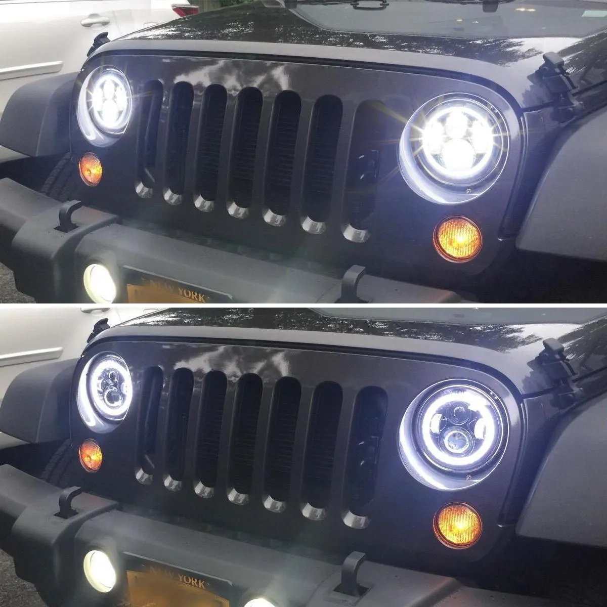 Partsam 7'' Round LED Headlights Osram Chips DOT Approved H6024 High Low Beam White Halo Ring Angel Eyes DRL Amber Turning Signal Lights Compatible with Jeep Wrangler JK LJ TJ CJ/Hummer H2 H1 (Pair)