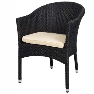 Patio Rattan Chair Stackable Coffee Dining Wicker Chair with Cushions & Arm, Black