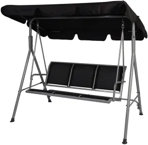 Patio Swing 3-Person Comfy Outdoor Swing Chair with Adjustable Canopy, Weather Resistant Frame and Mesh Seat, Black