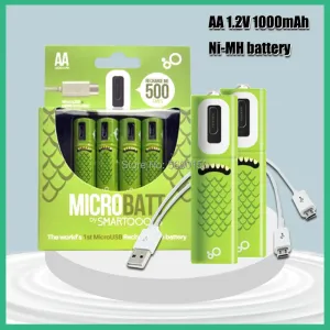 Portable 1.2V 1000mAh AA Size USB Rechargeable Batteries Long Using Time Micro USB Charging Batteries Set With LED Indicator