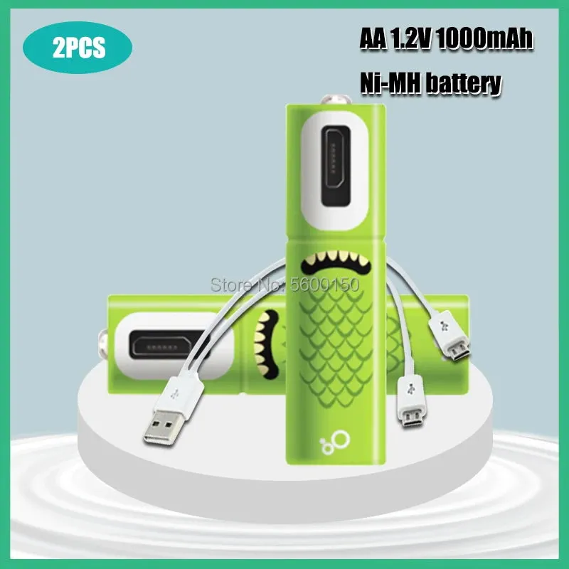 Portable 1.2V 1000mAh AA Size USB Rechargeable Batteries Long Using Time Micro USB Charging Batteries Set With LED Indicator