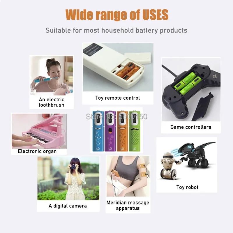 Portable 1.2V 1000mAh AA Size USB Rechargeable Batteries Long Using Time Micro USB Charging Batteries Set With LED Indicator