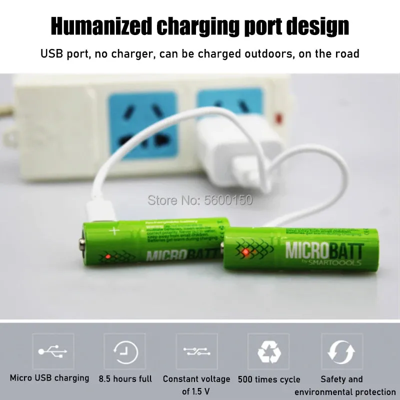 Portable 1.2V 1000mAh AA Size USB Rechargeable Batteries Long Using Time Micro USB Charging Batteries Set With LED Indicator