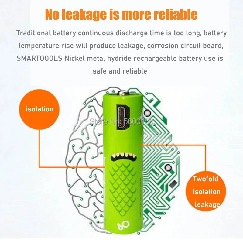 Portable 1.2V 1000mAh AA Size USB Rechargeable Batteries Long Using Time Micro USB Charging Batteries Set With LED Indicator