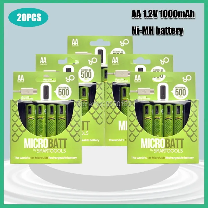 Portable 1.2V 1000mAh AA Size USB Rechargeable Batteries Long Using Time Micro USB Charging Batteries Set With LED Indicator