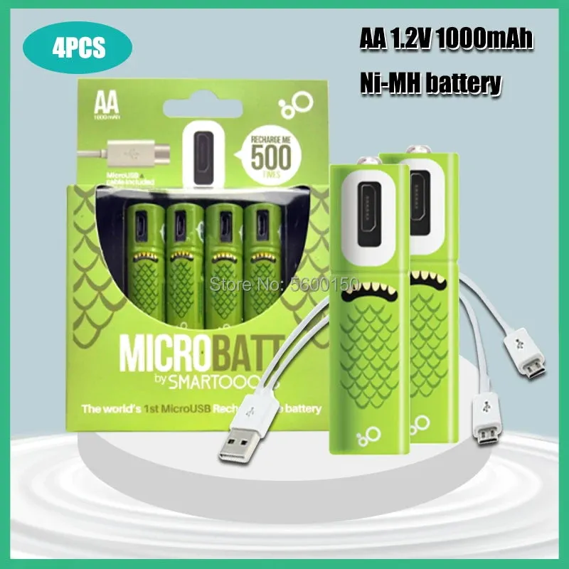 Portable 1.2V 1000mAh AA Size USB Rechargeable Batteries Long Using Time Micro USB Charging Batteries Set With LED Indicator