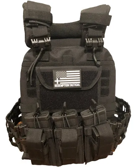 "BLACK RAMBO" LEVEL IV ARMORED VEST COMBO  (LIGHTWEIGHT LEVEL IV (2) 10x12 Front/Back Ceramic PE Plates))