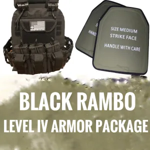 "BLACK RAMBO" LEVEL IV ARMORED VEST COMBO  (LIGHTWEIGHT LEVEL IV (2) 10x12 Front/Back Ceramic PE Plates))