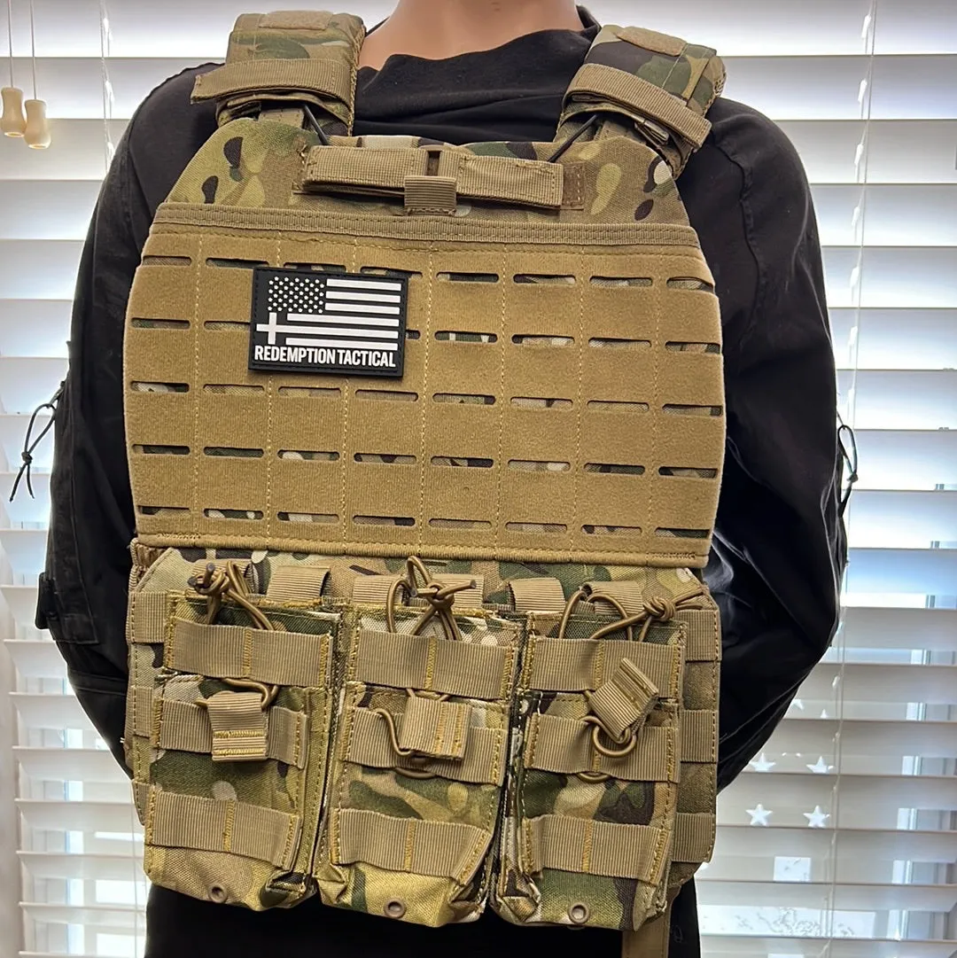 "BLACK RAMBO" LEVEL IV ARMORED VEST COMBO  (LIGHTWEIGHT LEVEL IV (2) 10x12 Front/Back Ceramic PE Plates))