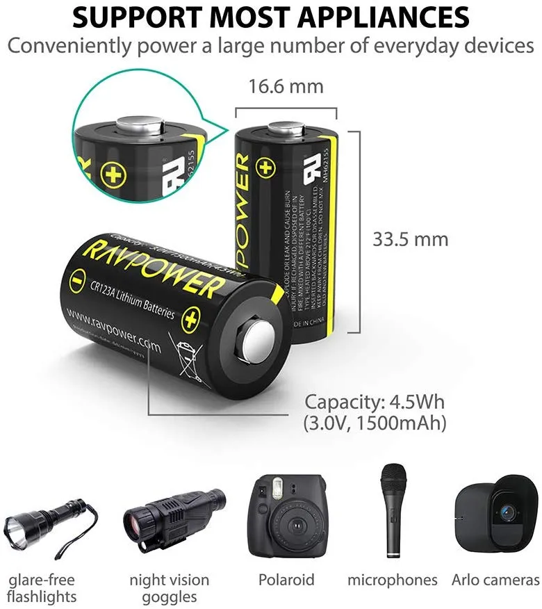 RAVPower CR123A 3V Lithium Battery