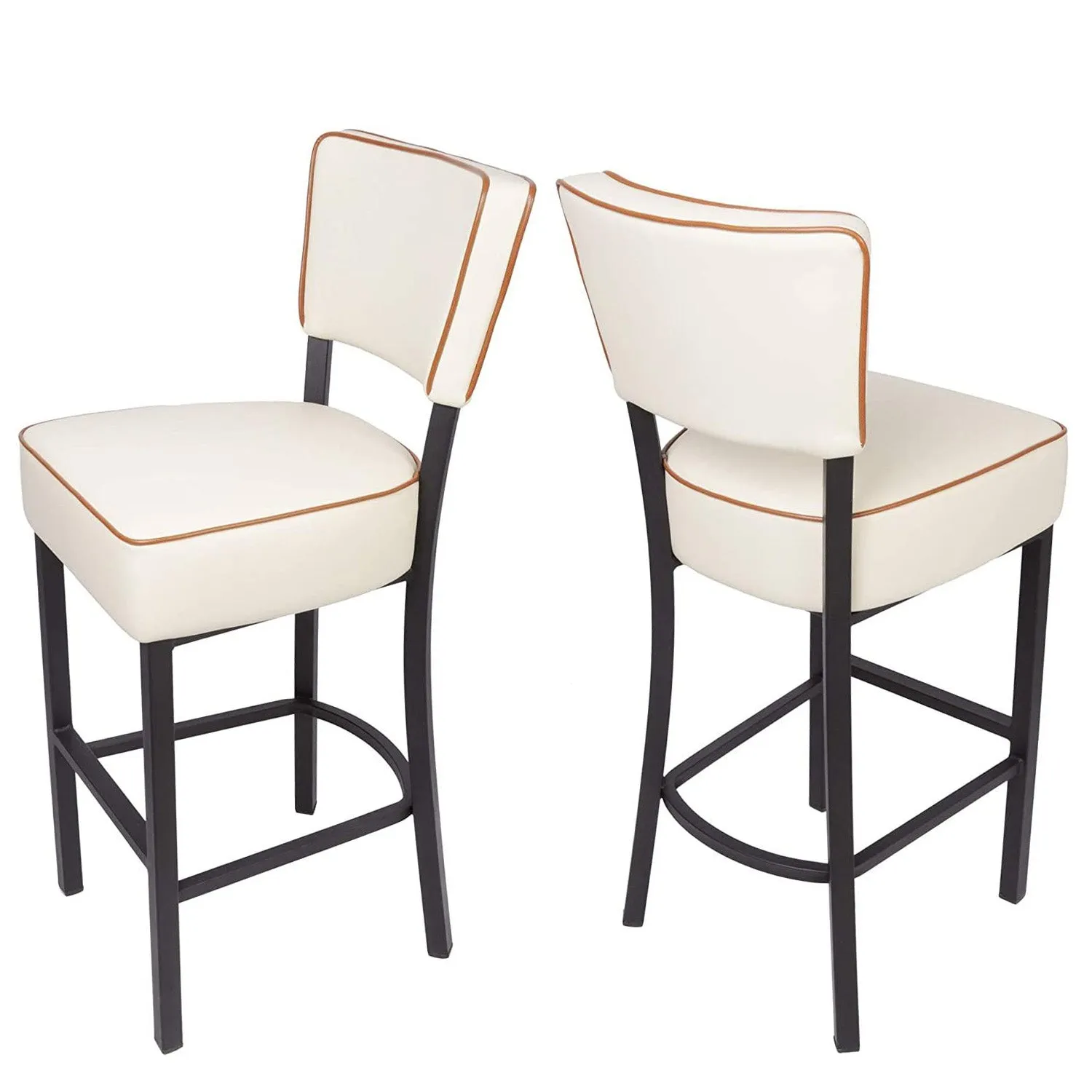 Set of 2 Bar Stools 30" Kitchen Chairs Counter Pub Height Leather Modern Dining Chairs Home Furniture, Beige