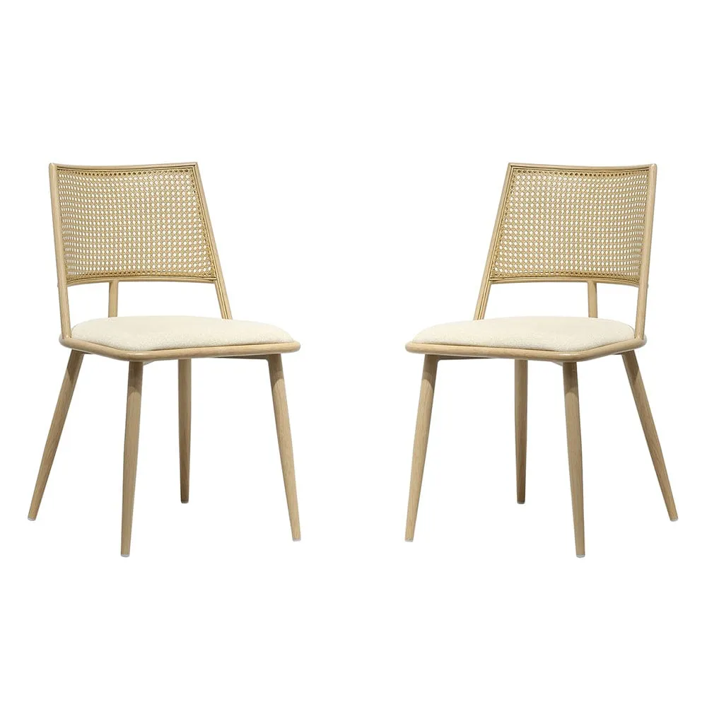 Set of 2 Boho Rattan Dining Chairs With PU Or Boucle Upholstery