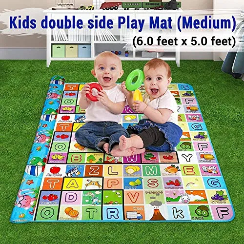 Skylofts Waterproof Double Side Playmat for Babies Crawling Mat for Kids Picnic Baby Mat/Playmat for Kids (Large Size Random Print) with Zip Bag (6feet* 5feet)