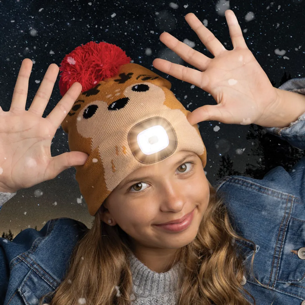 Tis The Season Christmas Rechargeable LED Pom Hat - Kids