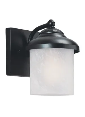 Yorktown Small One Light Outdoor Wall Lantern in Black with Swirled Marbleize Glass